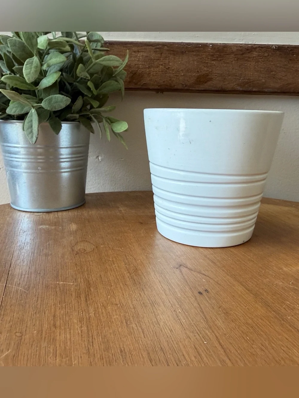 IKEA White Ribbed Ceramic Planter